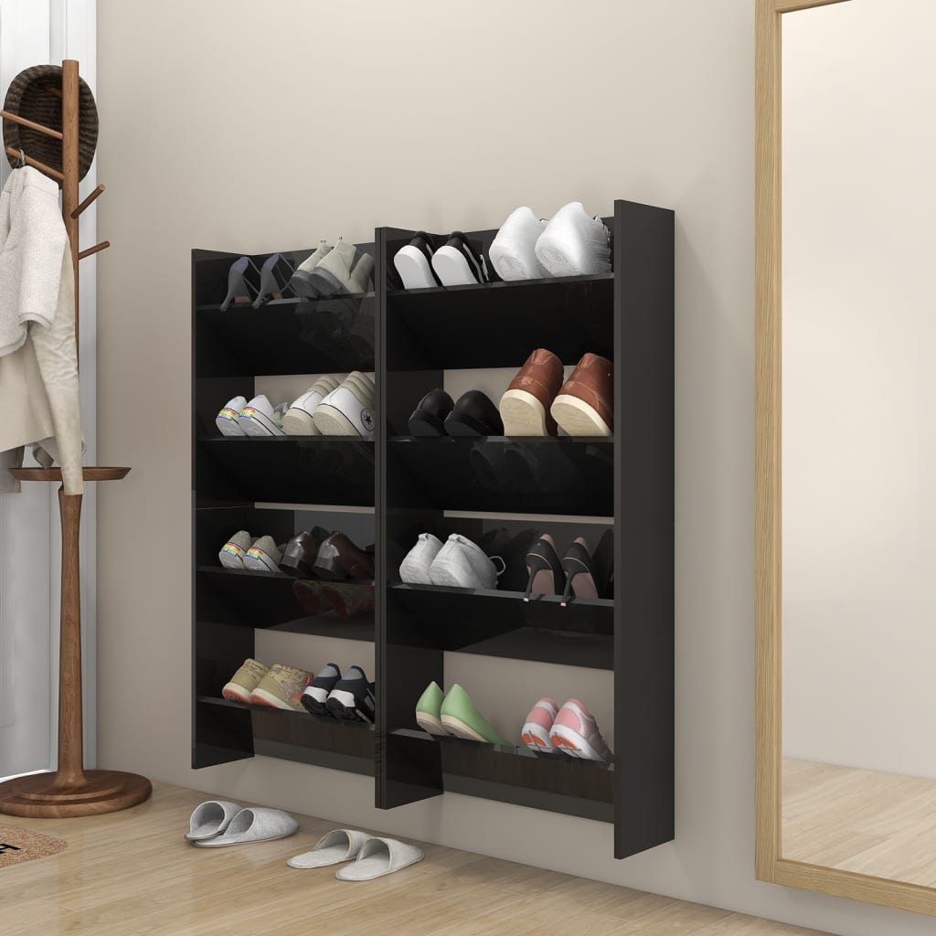 Seinäkenkäkaapit 4 kpl korkeakiilto musta 60x18x60 cm lastulevy - Sisustajankoti.fi