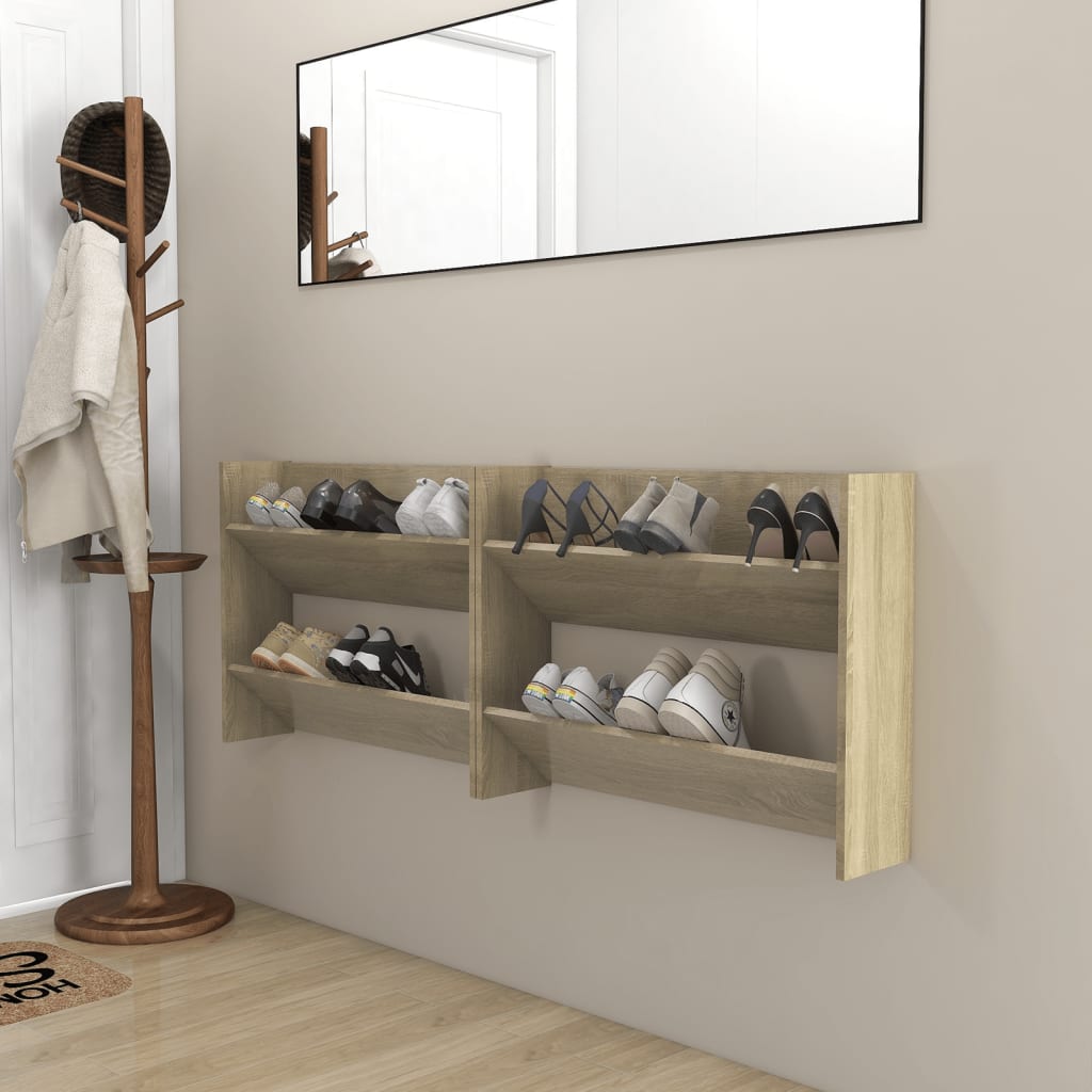 Seinäkenkäkaapit 2 kpl Sonoma-tammi 80x18x60 cm lastulevy - Sisustajankoti.fi
