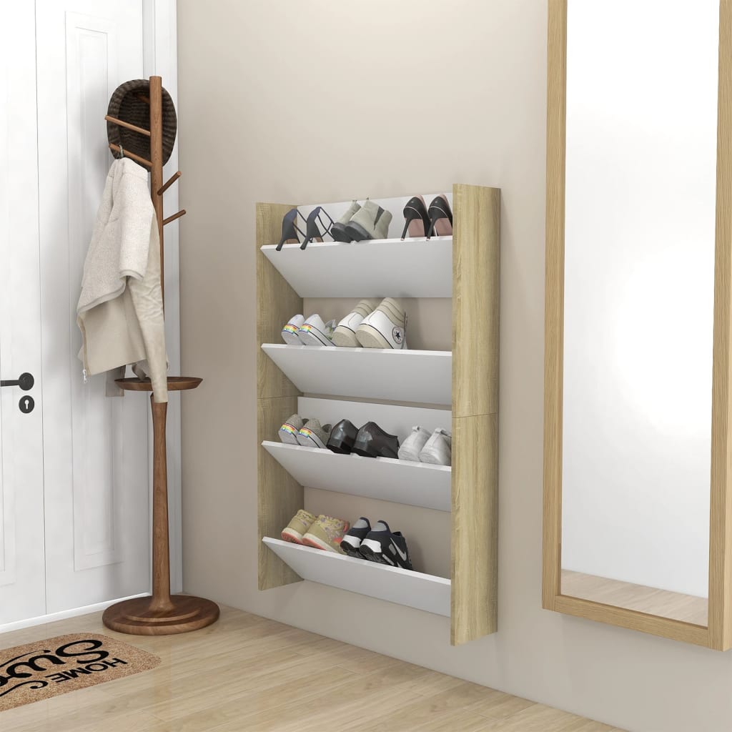 Seinäkenkäkaapit 2 kpl valk./Sonoma-tammi 80x18x60 cm lastulevy - Sisustajankoti.fi