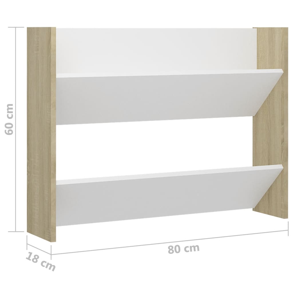 Seinäkenkäkaapit 2 kpl valk./Sonoma-tammi 80x18x60 cm lastulevy - Sisustajankoti.fi