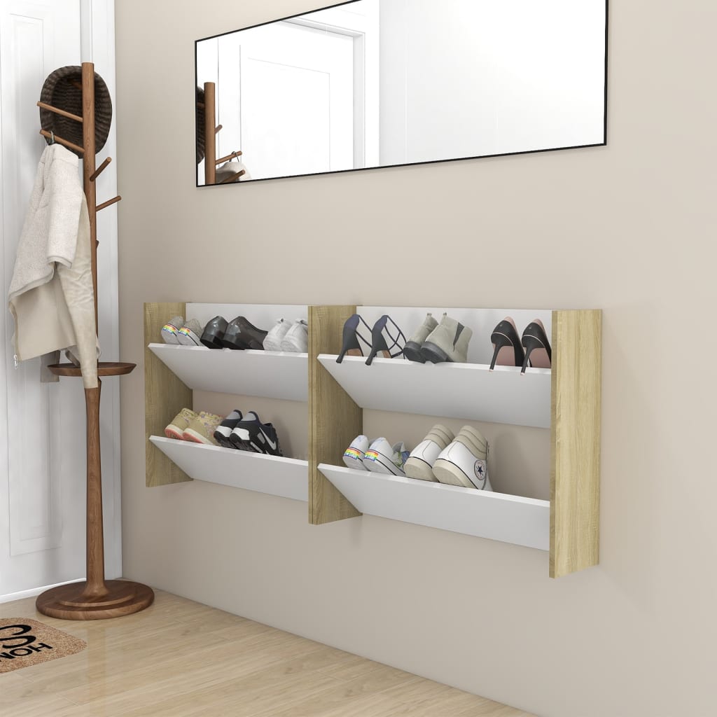 Seinäkenkäkaapit 2 kpl valk./Sonoma-tammi 80x18x60 cm lastulevy - Sisustajankoti.fi