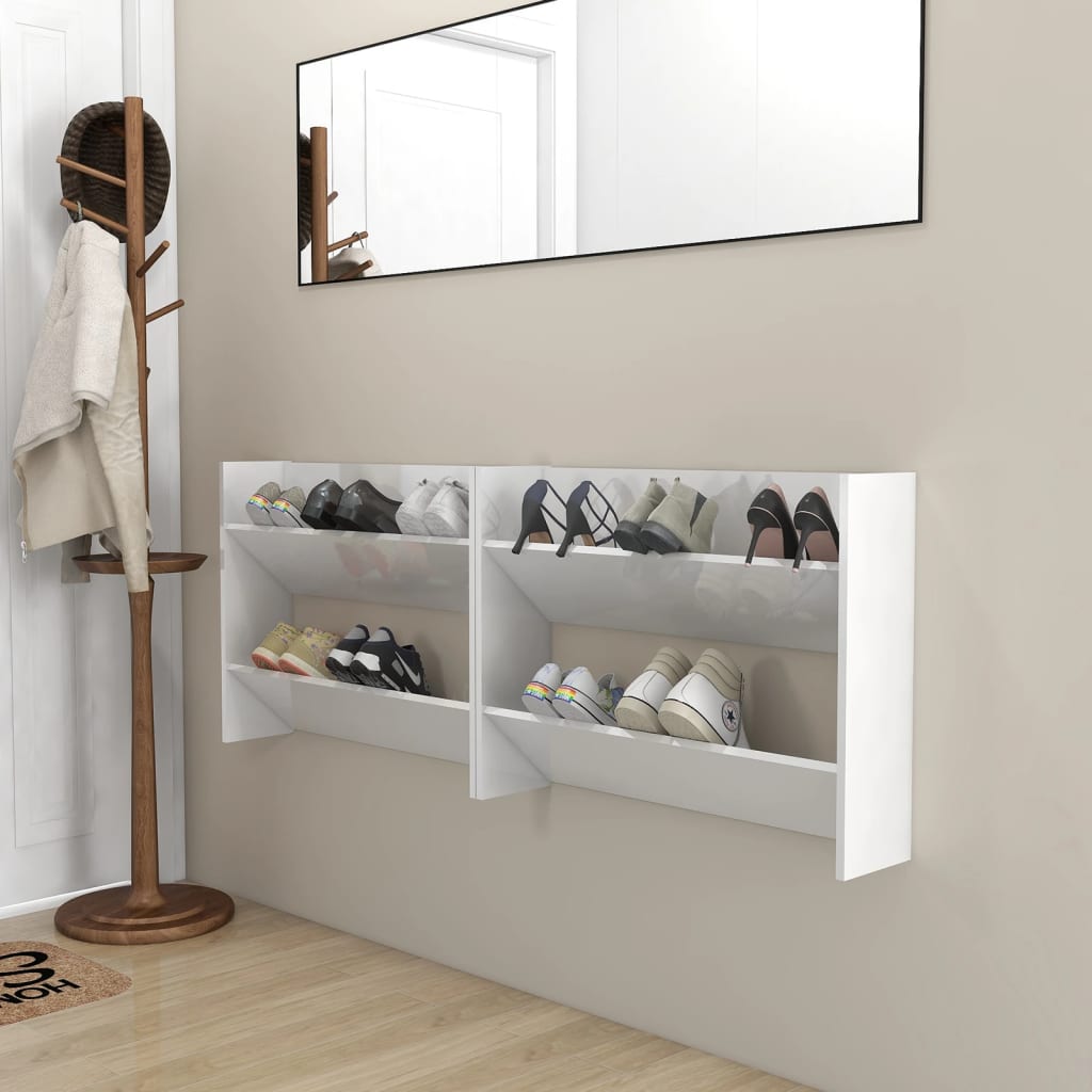 Seinäkenkäkaapit 2 kpl korkeakiilto valk. 80x18x60 cm lastulevy - Sisustajankoti.fi