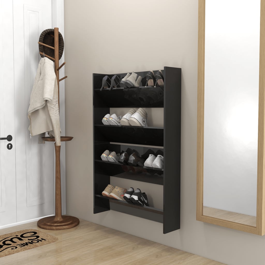 Seinäkenkäkaapit 2 kpl korkeakiilto musta 80x18x60 cm lastulevy - Sisustajankoti.fi