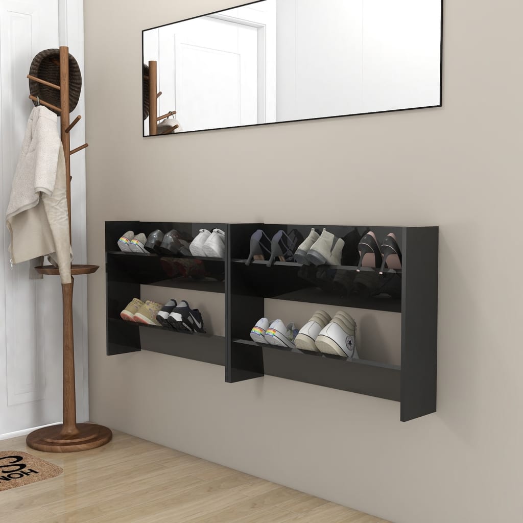 Seinäkenkäkaapit 2 kpl korkeakiilto musta 80x18x60 cm lastulevy - Sisustajankoti.fi