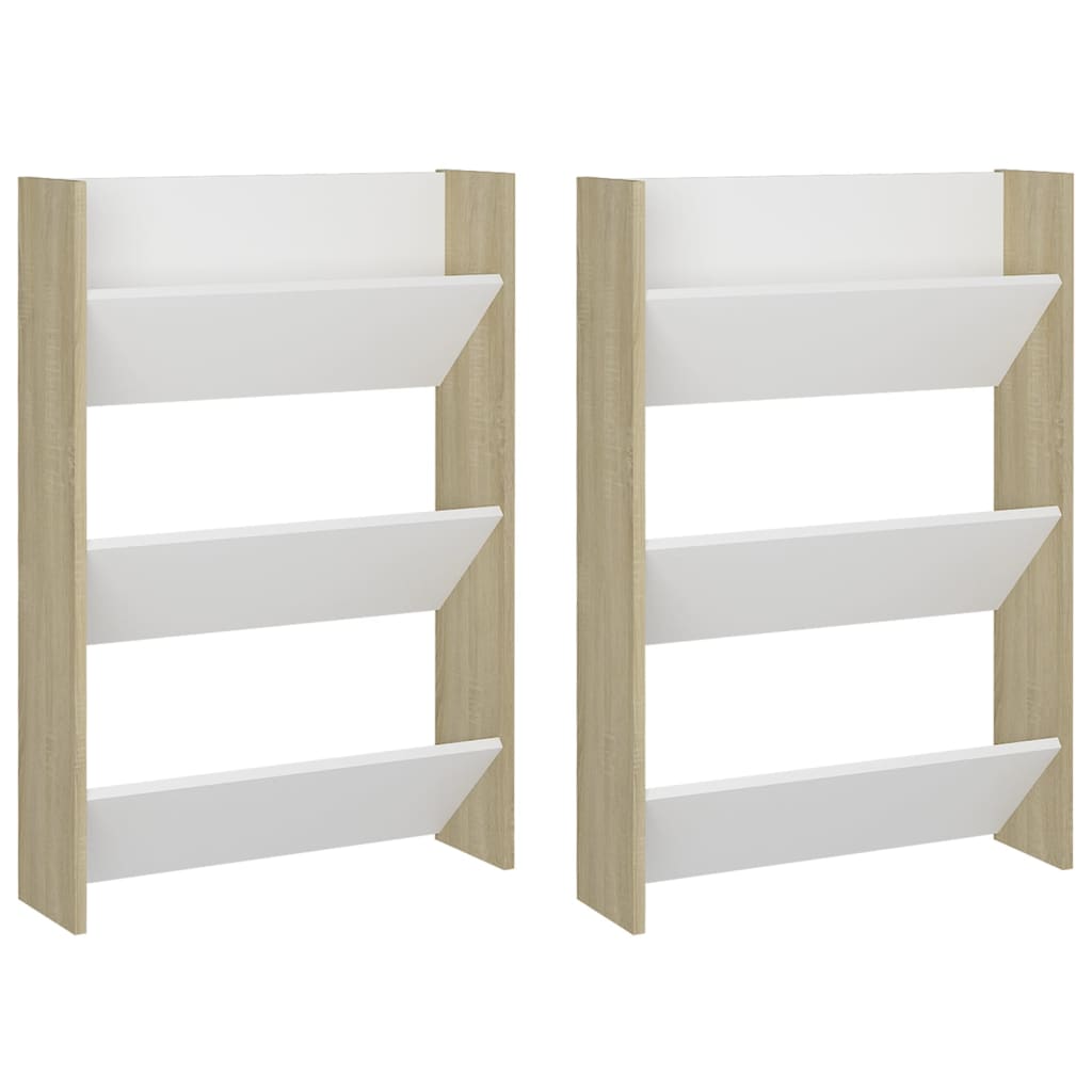 Seinäkenkäkaapit 2 kpl valk./Sonoma-tammi 60x18x90 cm lastulevy - Sisustajankoti.fi