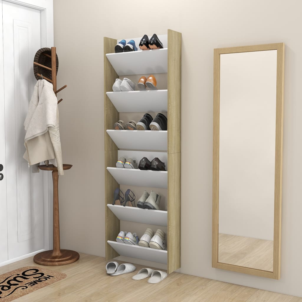 Seinäkenkäkaapit 2 kpl valk./Sonoma-tammi 60x18x90 cm lastulevy - Sisustajankoti.fi