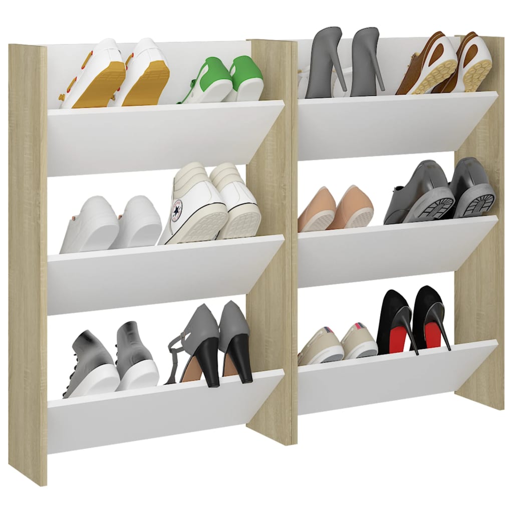 Seinäkenkäkaapit 2 kpl valk./Sonoma-tammi 60x18x90 cm lastulevy - Sisustajankoti.fi