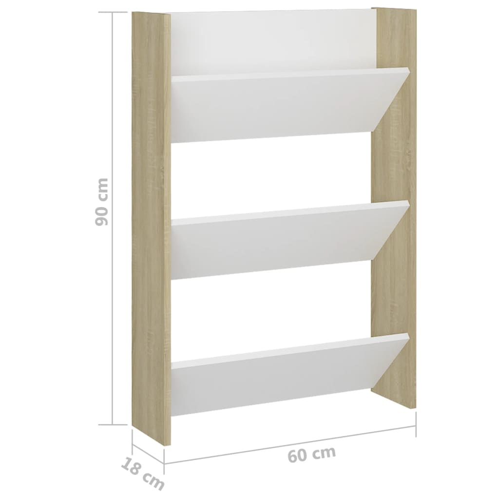 Seinäkenkäkaapit 2 kpl valk./Sonoma-tammi 60x18x90 cm lastulevy - Sisustajankoti.fi
