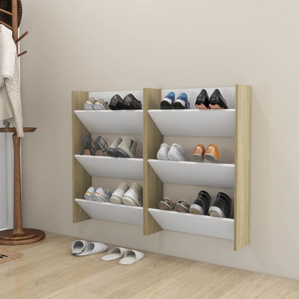 Seinäkenkäkaapit 2 kpl valk./Sonoma-tammi 60x18x90 cm lastulevy - Sisustajankoti.fi