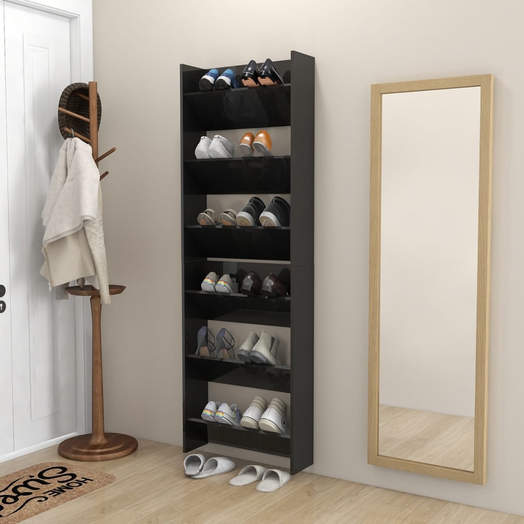 Seinäkenkäkaapit 2 kpl korkeakiilto musta 60x18x90 cm lastulevy - Sisustajankoti.fi