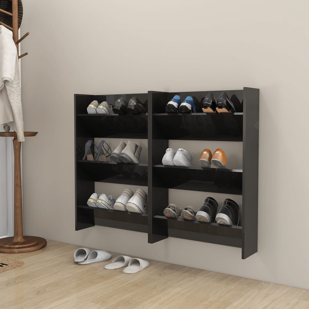 Seinäkenkäkaapit 2 kpl korkeakiilto musta 60x18x90 cm lastulevy - Sisustajankoti.fi