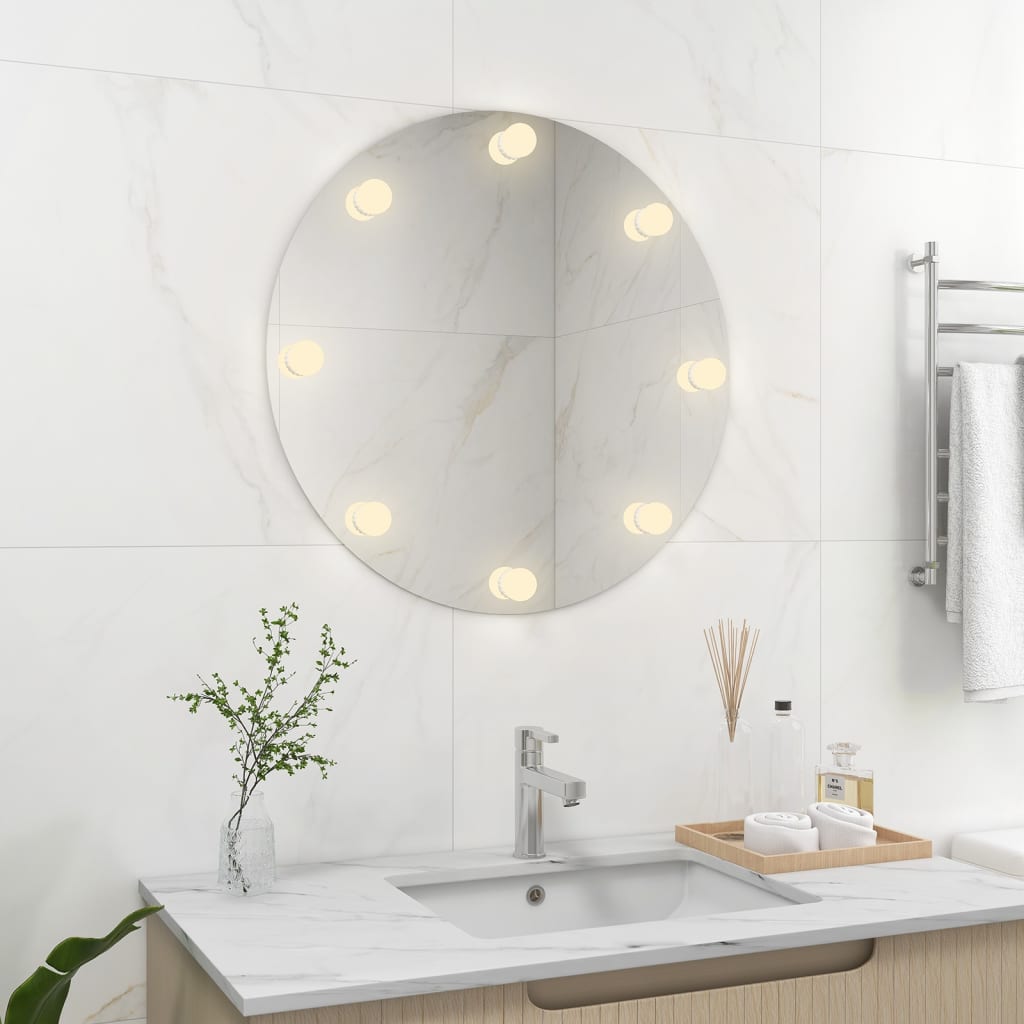 Seinäpeili LED-valoilla pyöreä lasi - Sisustajankoti.fi