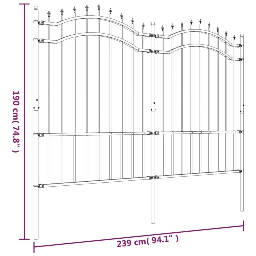 Puutarha-aita keihäskärjillä musta 190 cm jauhemaalattu teräs - Sisustajankoti.fi