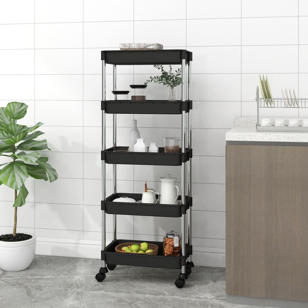5-kerroksinen keittiövaunu musta 42x29x128 cm rauta ja ABS - Sisustajankoti.fi