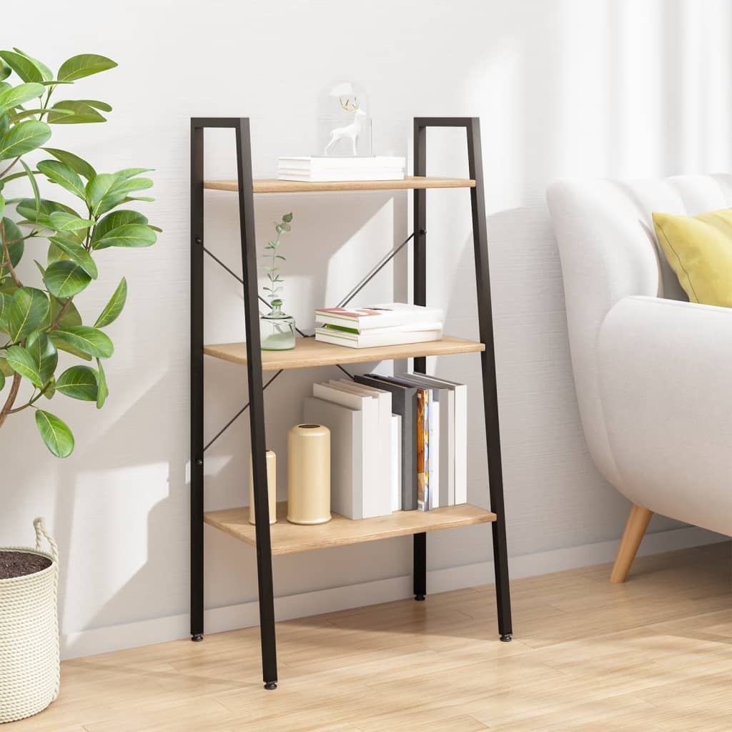 3-kerroksinen Lattiahylly vaaleanruskea ja musta 56x35x108 cm - Sisustajankoti.fi