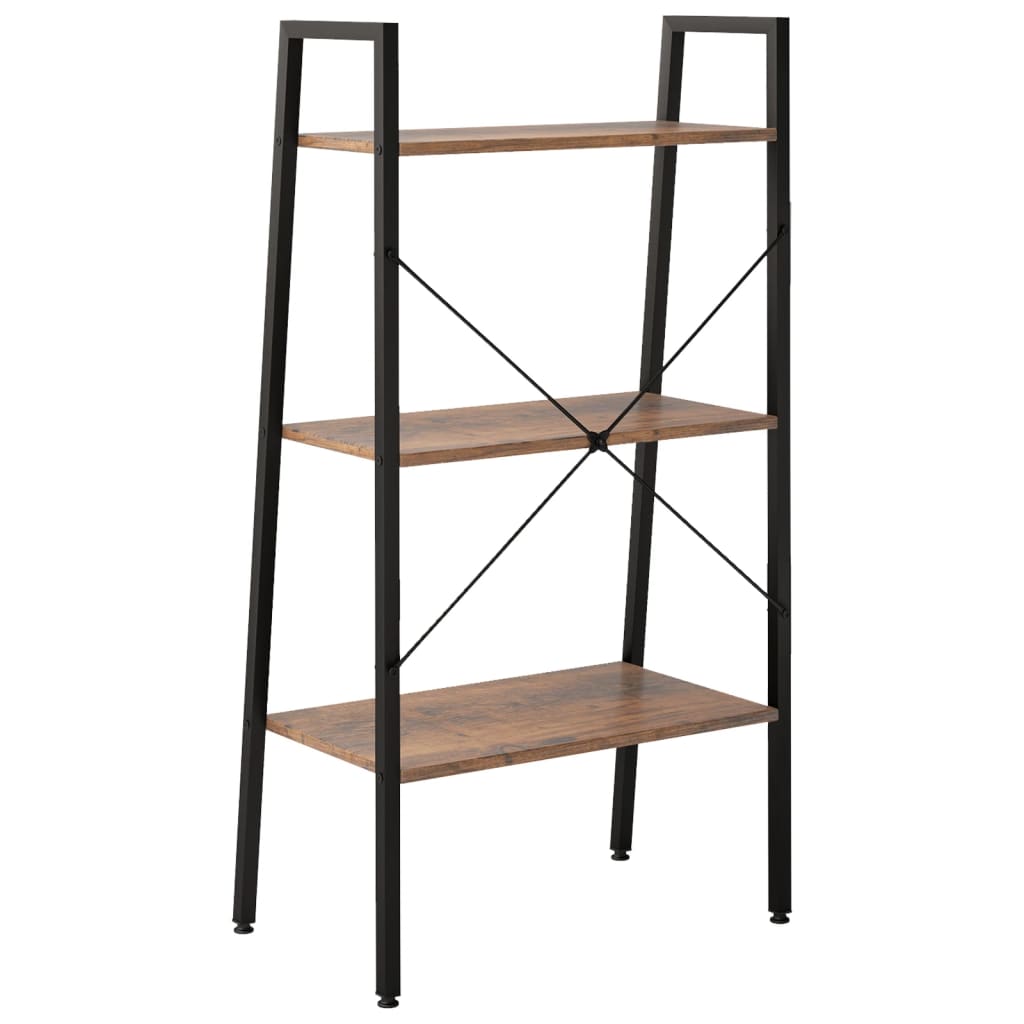 3-kerroksinen Lattiahylly tummanruskea ja musta 56x35x108 cm - Sisustajankoti.fi