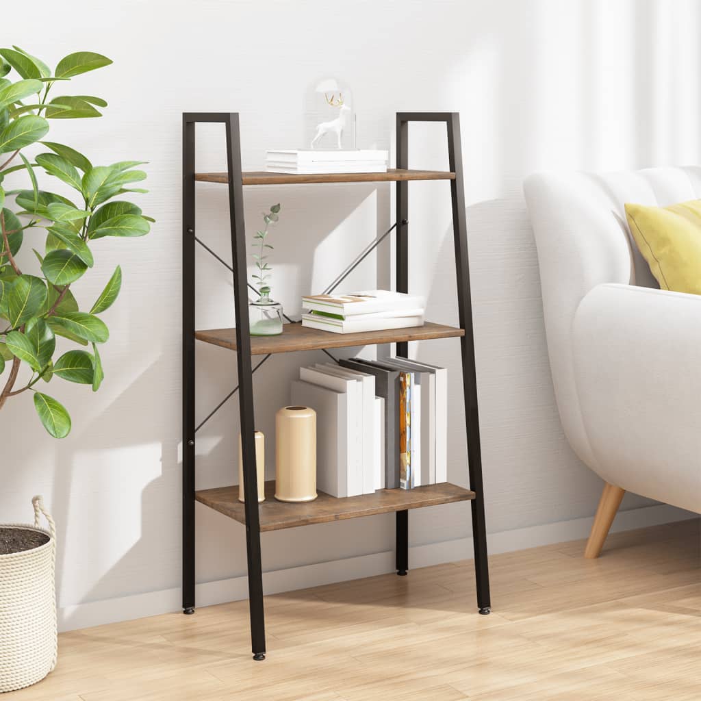 3-kerroksinen Lattiahylly tummanruskea ja musta 56x35x108 cm - Sisustajankoti.fi