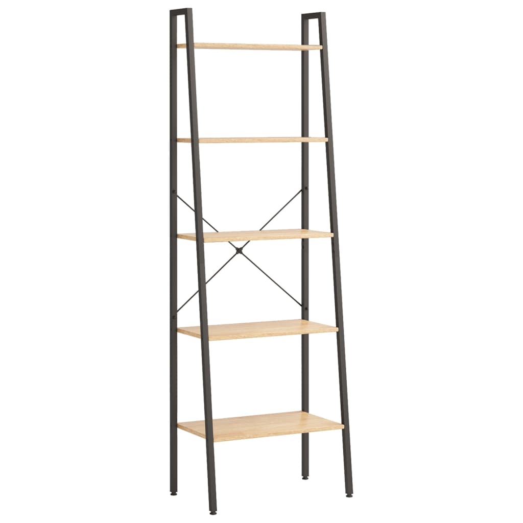 5-kerroksinen seisova hylly vaaleanruskea ja musta 56x35x174 cm - Sisustajankoti.fi