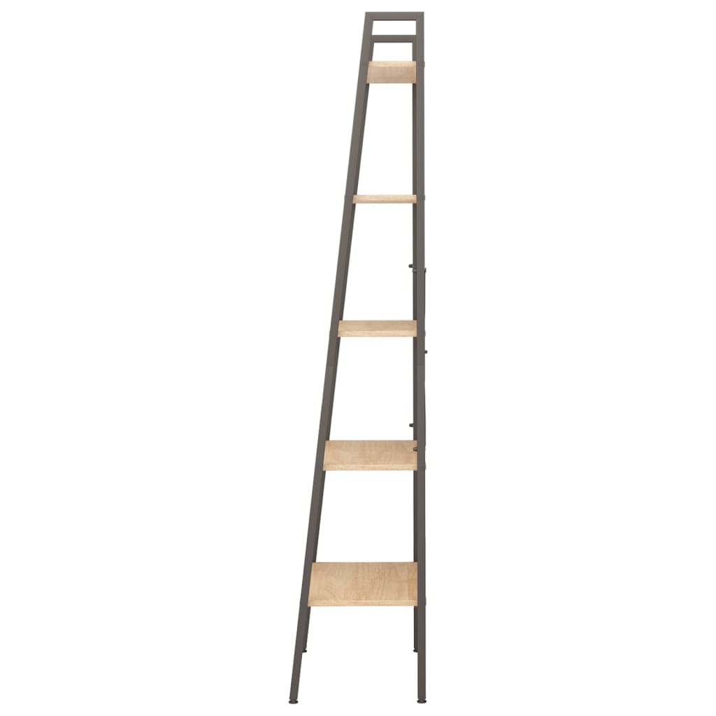 5-kerroksinen seisova hylly vaaleanruskea ja musta 56x35x174 cm - Sisustajankoti.fi