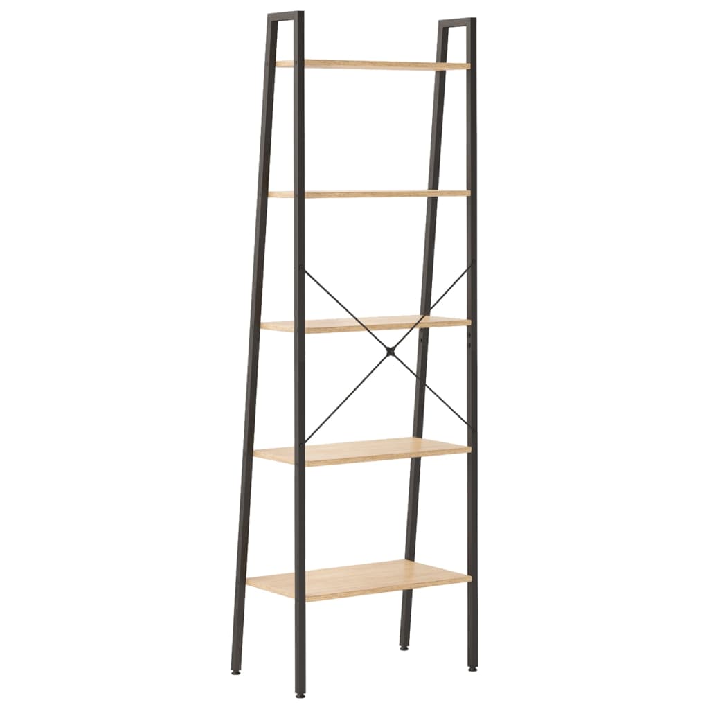 5-kerroksinen seisova hylly vaaleanruskea ja musta 56x35x174 cm - Sisustajankoti.fi
