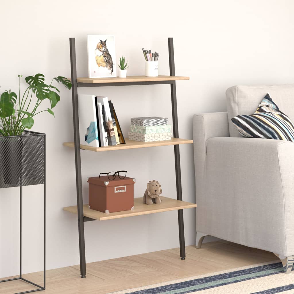 3-kerroksinen kalteva hylly vaaleanruskea ja musta 64x34x116 cm - Sisustajankoti.fi