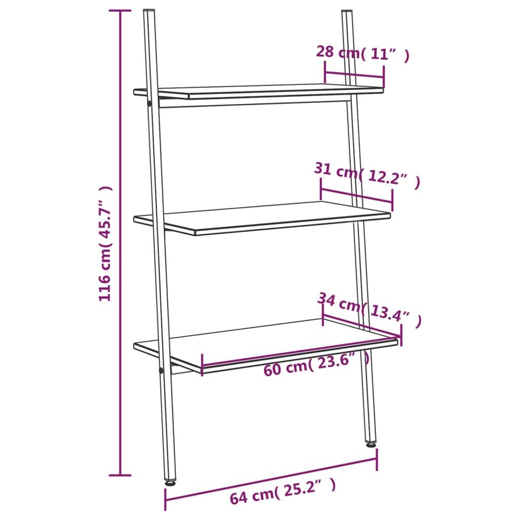 3-kerroksinen kalteva hylly tummanruskea ja musta 64x34x116 cm - Sisustajankoti.fi
