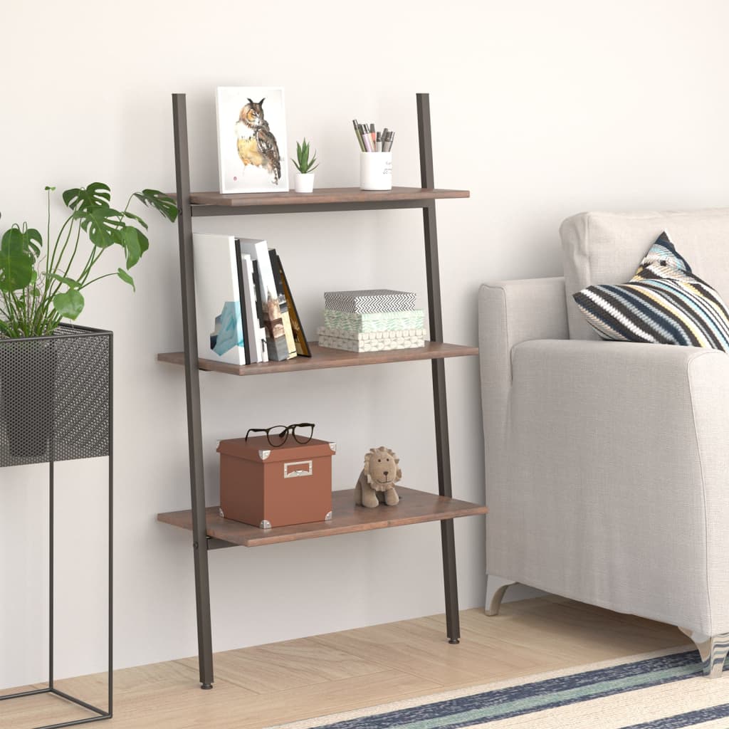 3-kerroksinen kalteva hylly tummanruskea ja musta 64x34x116 cm - Sisustajankoti.fi