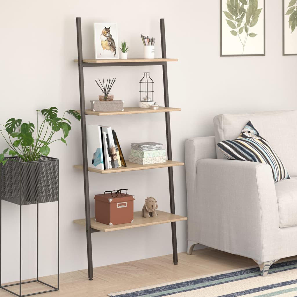 4-kerroksinen kalteva hylly vaaleanrusk ja musta 64x34x150,5 cm - Sisustajankoti.fi