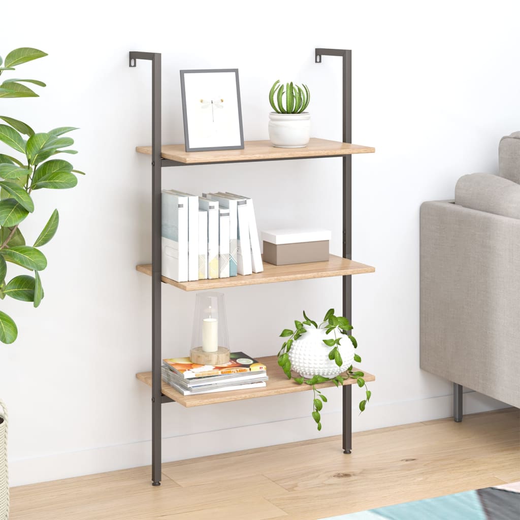 3-kerroksinen kalteva hylly vaaleanrusk ja musta 64x35x120,5 cm - Sisustajankoti.fi