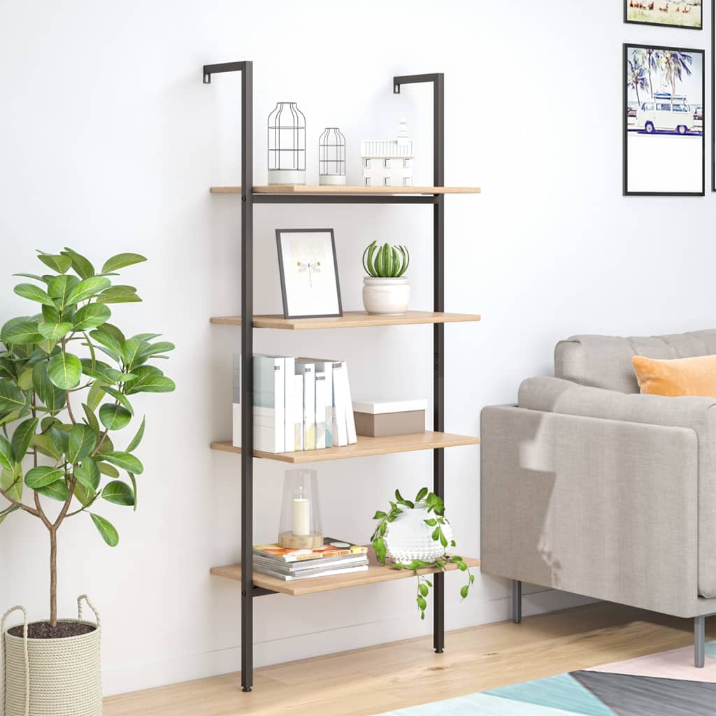 4-kerroksinen kalteva hylly vaaleanrusk ja musta 64x35x152,5 cm - Sisustajankoti.fi
