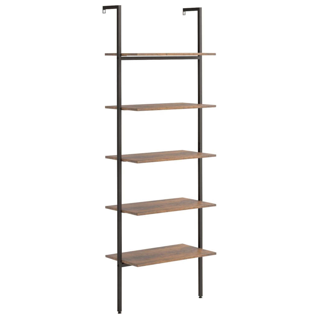 5-kerroksinen kalteva hylly tummanruskea ja musta 64x35x185 cm - Sisustajankoti.fi