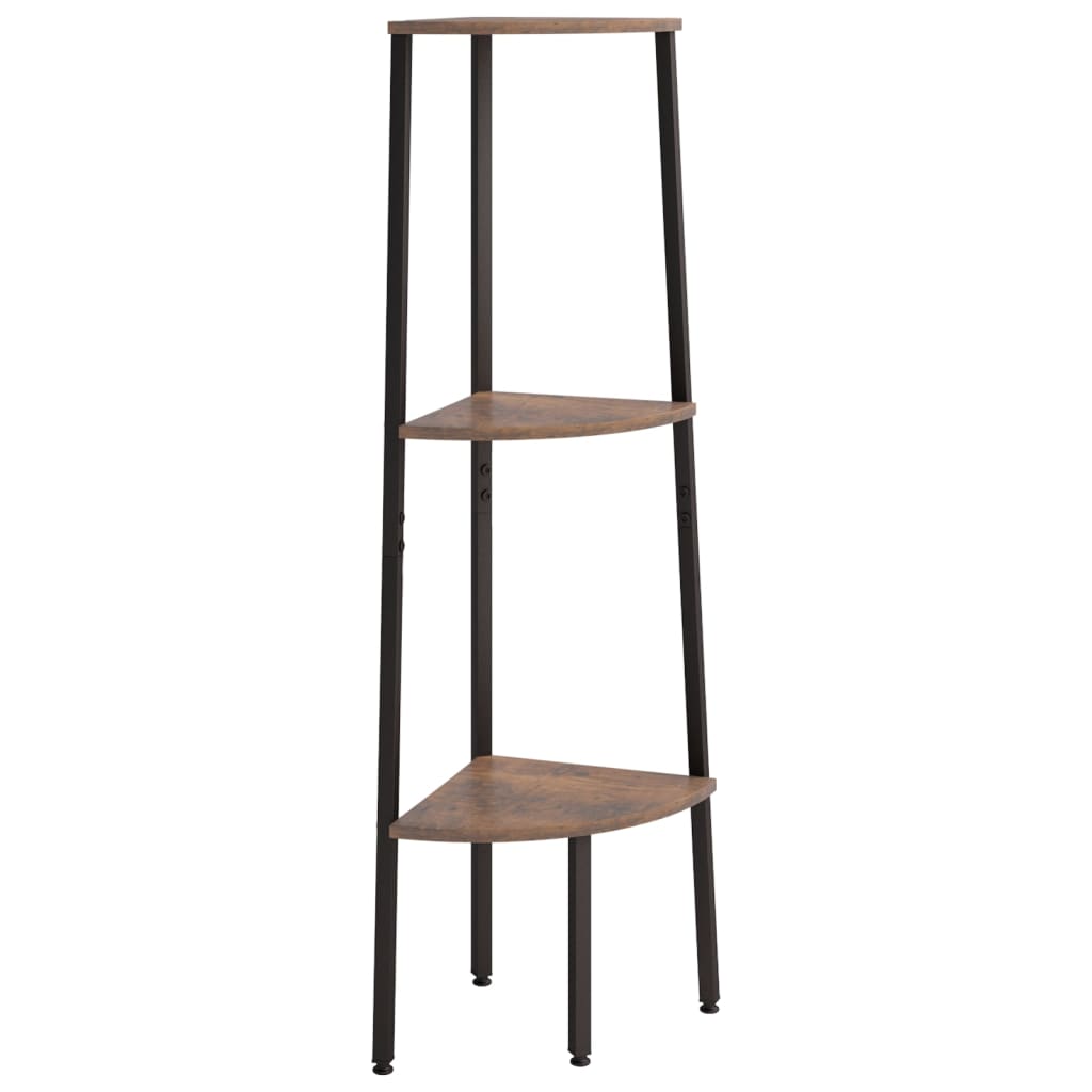 3-kerroksinen kulmahylly tummanruskea ja musta 45,5x31,5x120 cm - Sisustajankoti.fi