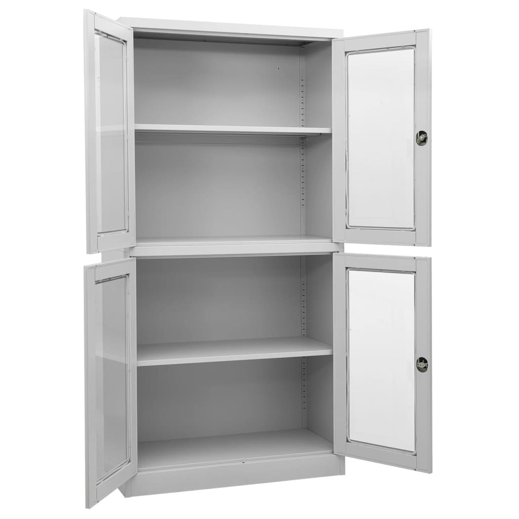 Toimistokaappi vaaleanharmaa 90x40x180 cm teräs/karkaistu lasi - Sisustajankoti.fi