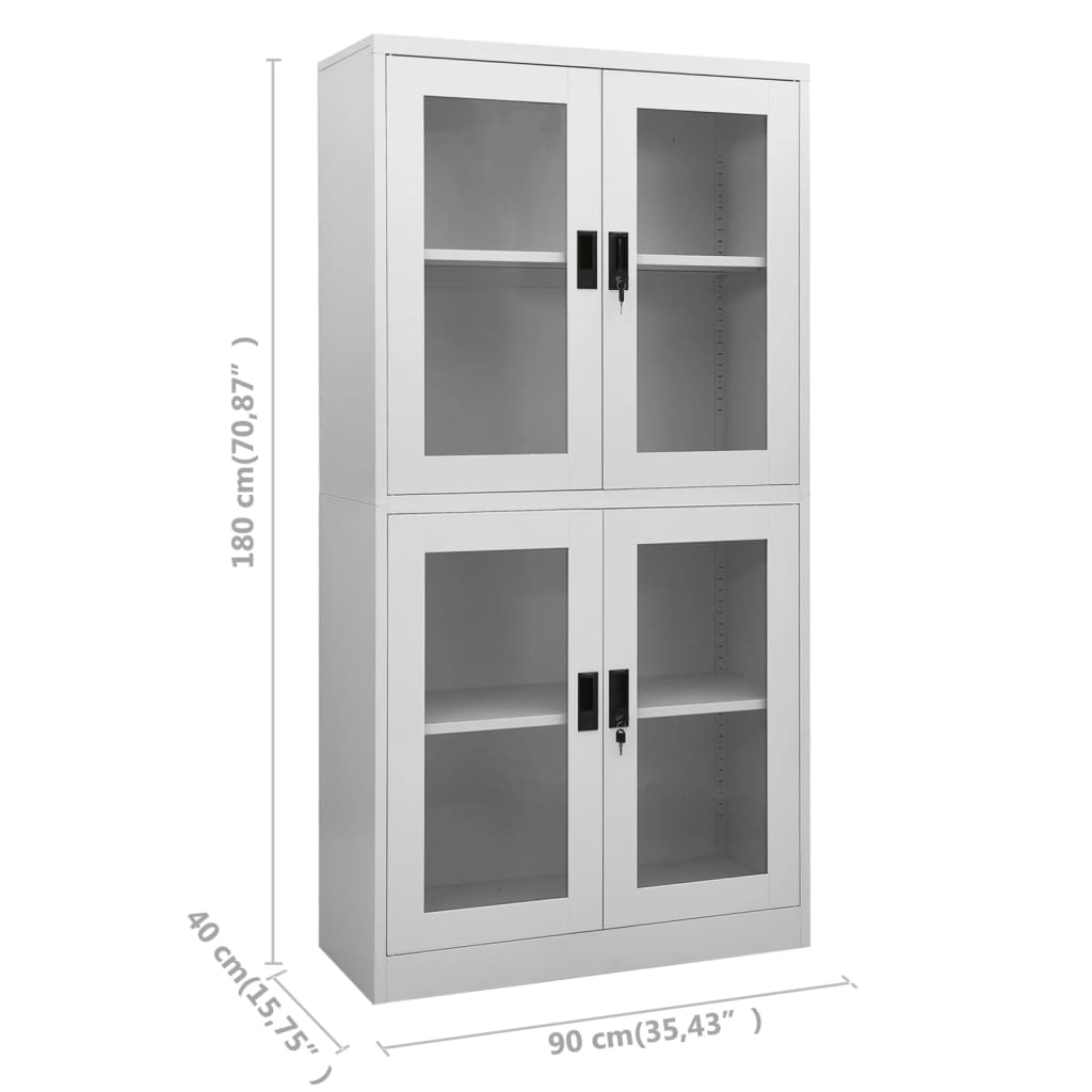 Toimistokaappi vaaleanharmaa 90x40x180 cm teräs/karkaistu lasi - Sisustajankoti.fi