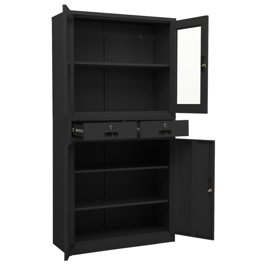 Toimistokaappi antrasiitti 90x40x180 cm teräs/karkaistu lasi - Sisustajankoti.fi