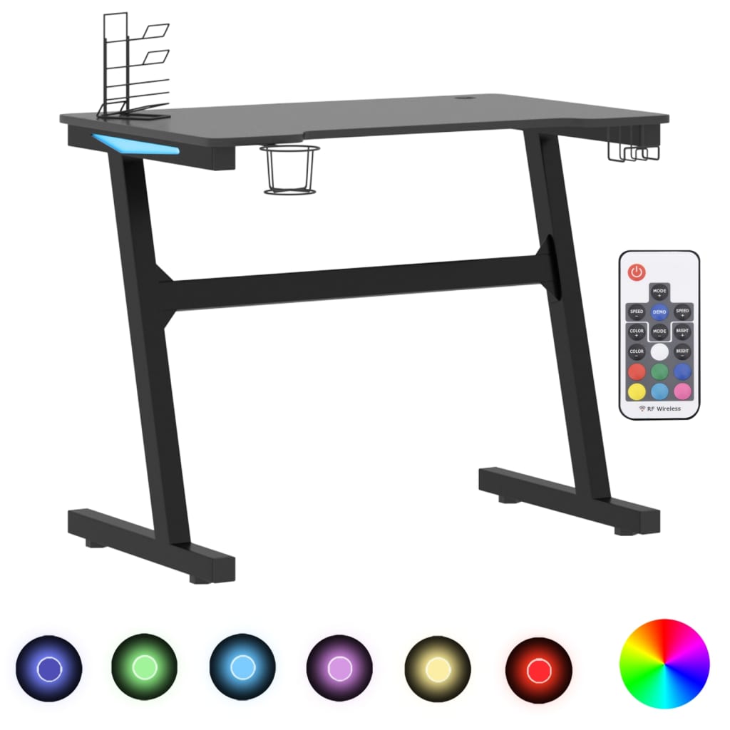 Pelipöytä LED-valot ja Z-muotoisilla jaloilla musta 90x60x75 cm - Sisustajankoti.fi
