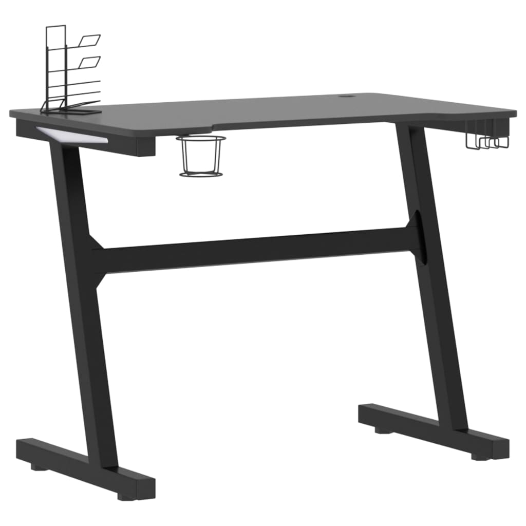 Pelipöytä LED-valot ja Z-muotoisilla jaloilla musta 90x60x75 cm - Sisustajankoti.fi