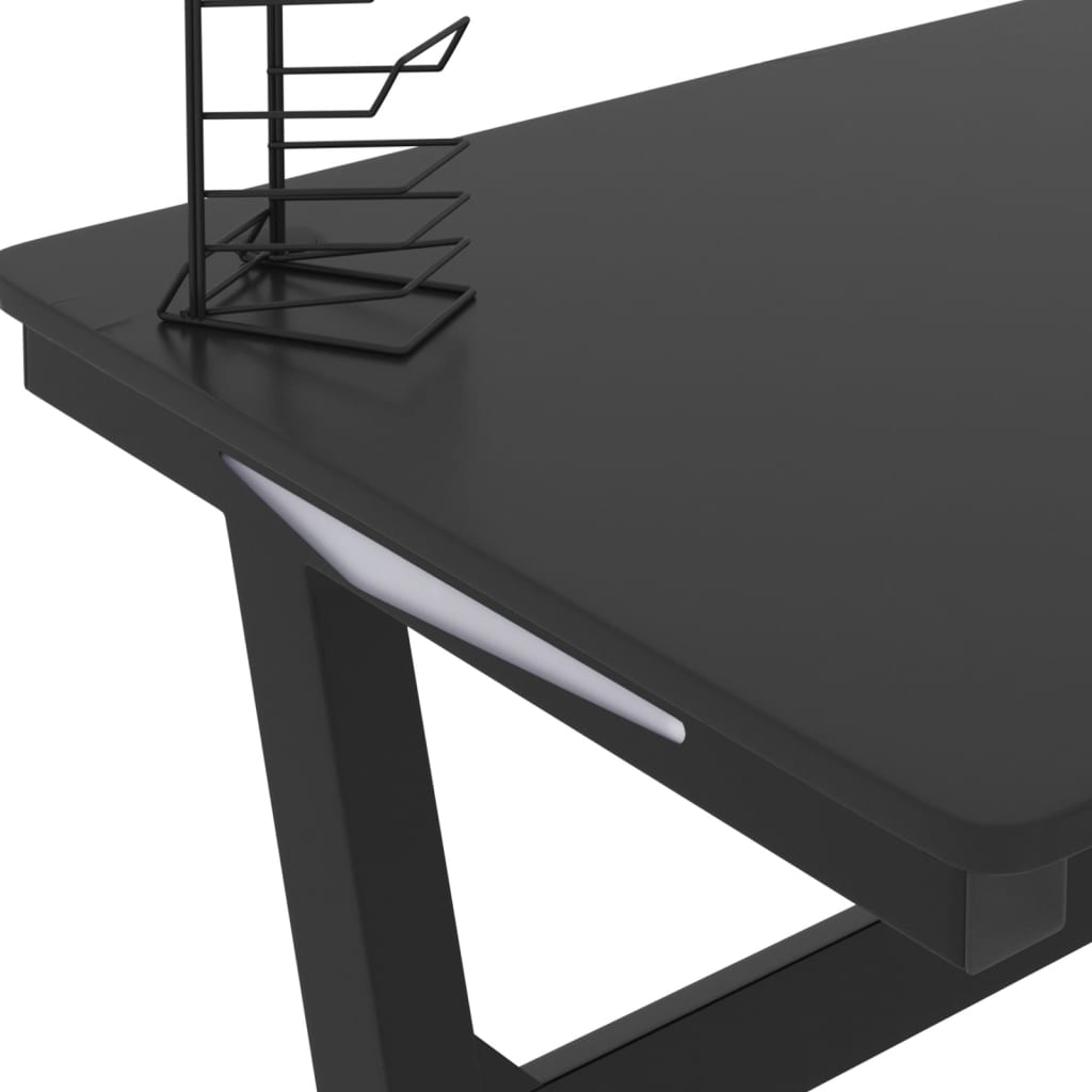 Pelipöytä LED-valot ja Z-muotoisilla jaloilla musta 90x60x75 cm - Sisustajankoti.fi