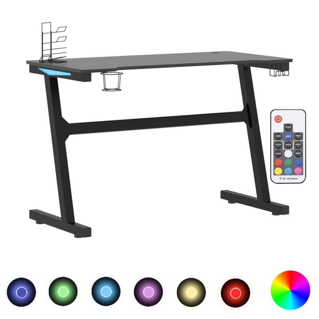 Pelipöytä LED-valot ja Z-muoto musta 110x60x75 cm - Sisustajankoti.fi