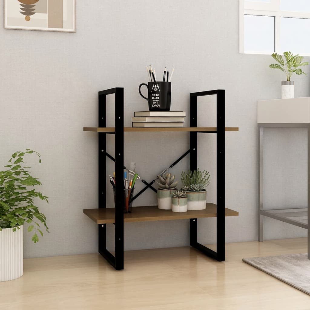 2-tasoinen kirjahylly hunajanruskea 60x30x70 cm täysi mänty - Sisustajankoti.fi