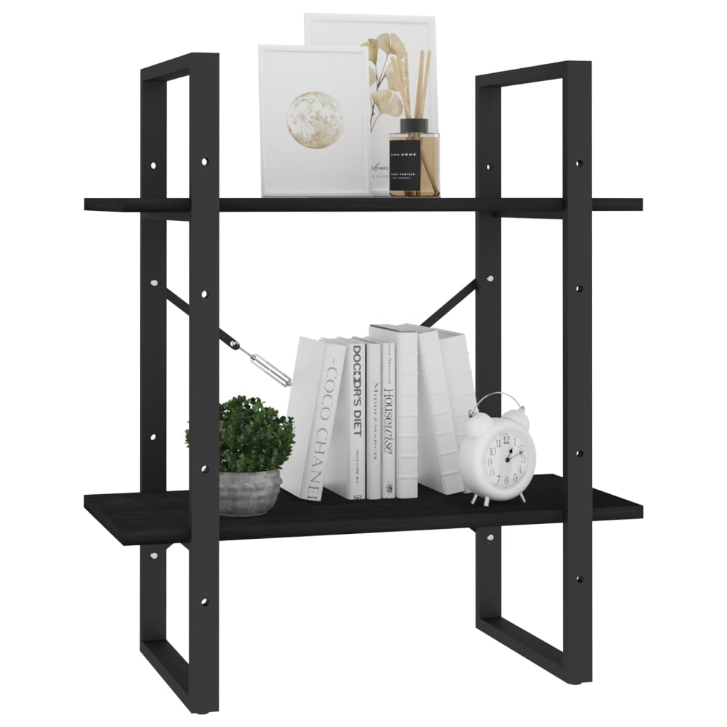 2-tasoinen kirjahylly musta 60x30x70 cm täysi mänty - Sisustajankoti.fi
