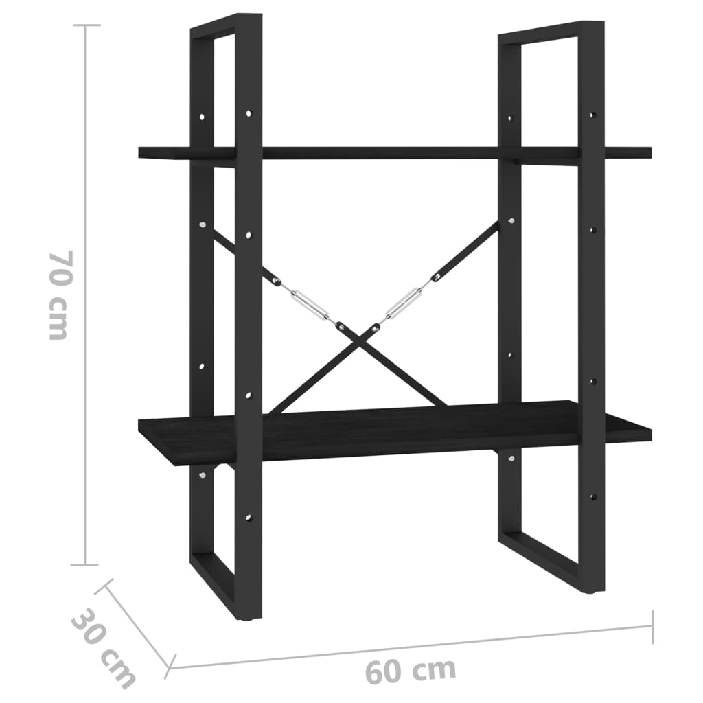 2-tasoinen kirjahylly musta 60x30x70 cm täysi mänty - Sisustajankoti.fi