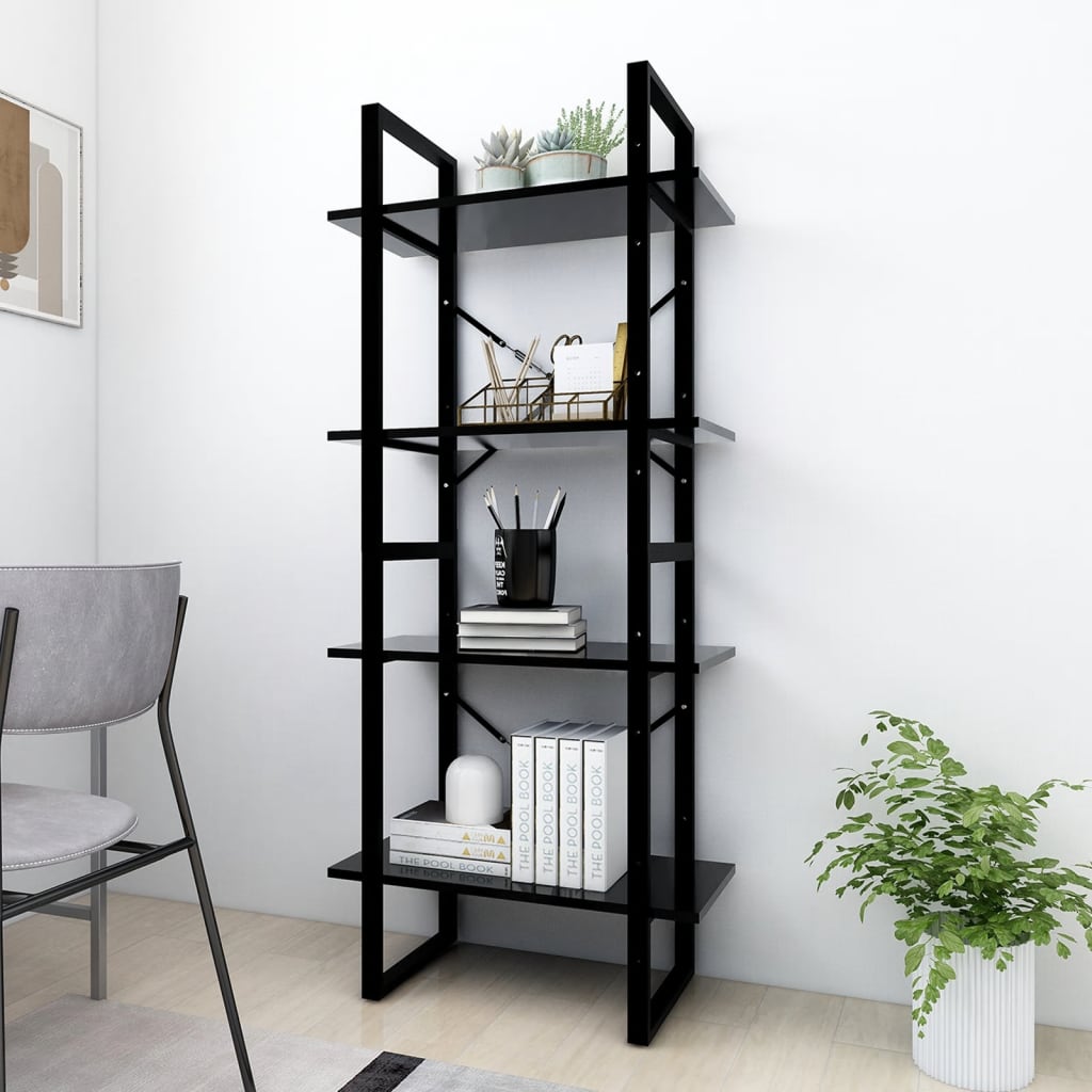 4-tasoinen kirjahylly musta 60x30x140 cm lastulevy - Sisustajankoti.fi