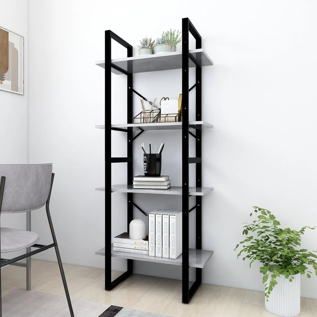 4-tasoinen kirjahylly betoninharmaa 60x30x140 cm lastulevy - Sisustajankoti.fi