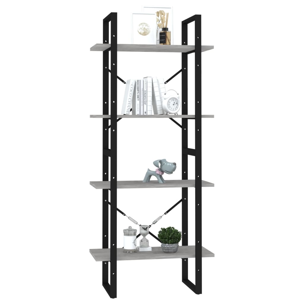 4-tasoinen kirjahylly betoninharmaa 60x30x140 cm lastulevy - Sisustajankoti.fi