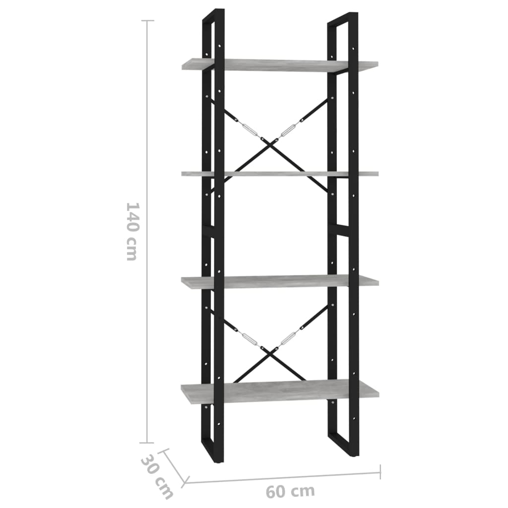 4-tasoinen kirjahylly betoninharmaa 60x30x140 cm lastulevy - Sisustajankoti.fi