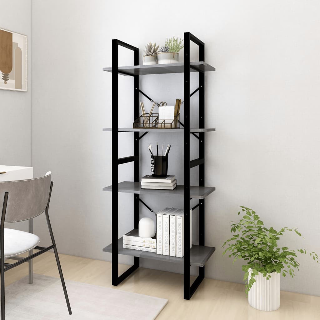 4-tasoinen kirjahylly harmaa 60x30x140 cm täysi mänty - Sisustajankoti.fi