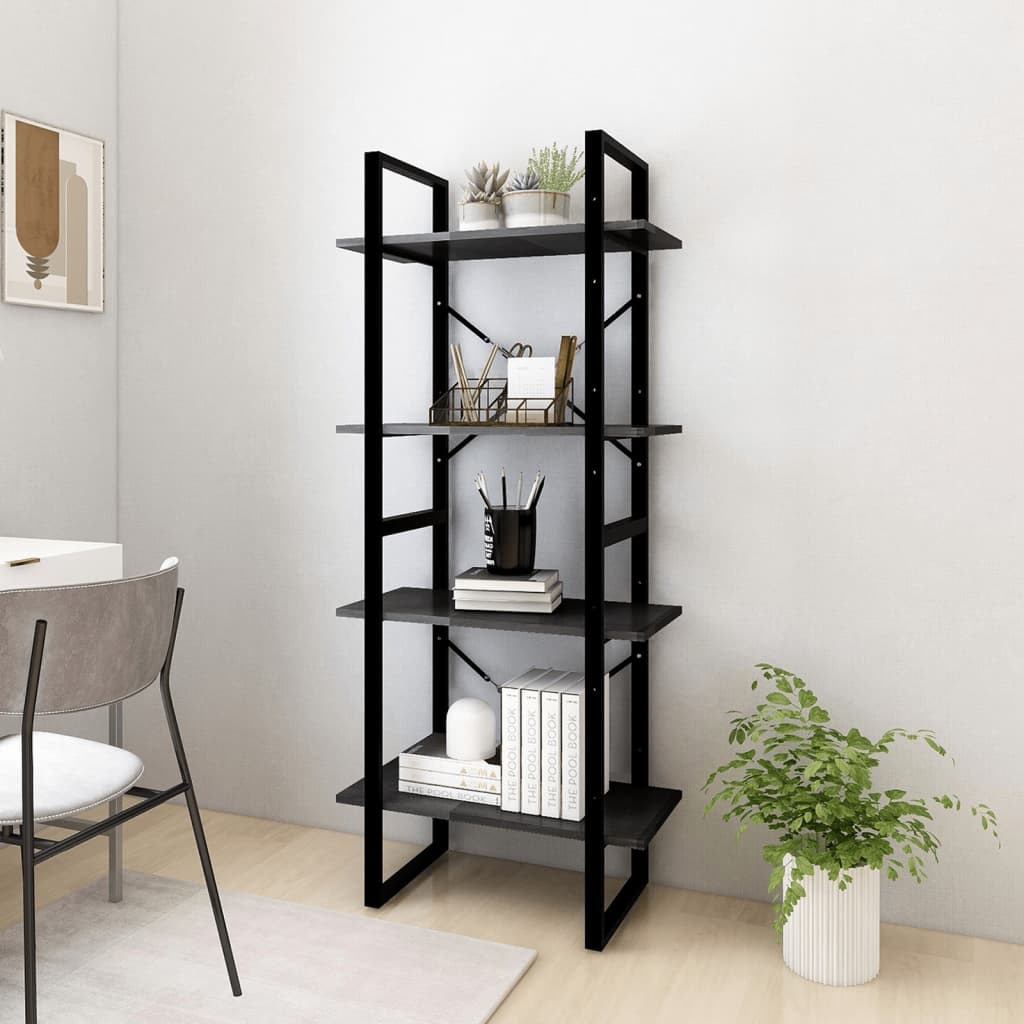 4-tasoinen kirjahylly musta 60x30x140 cm täysi mänty - Sisustajankoti.fi