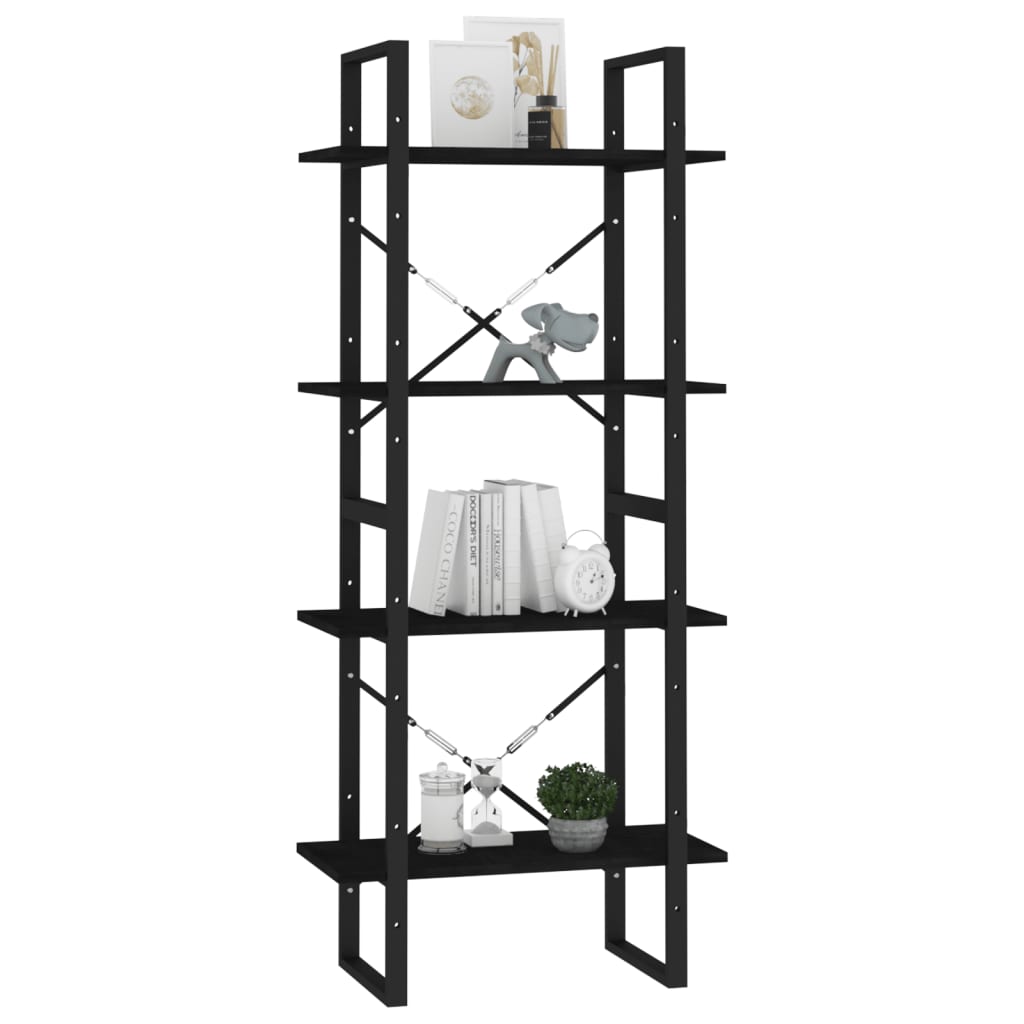 4-tasoinen kirjahylly musta 60x30x140 cm täysi mänty - Sisustajankoti.fi