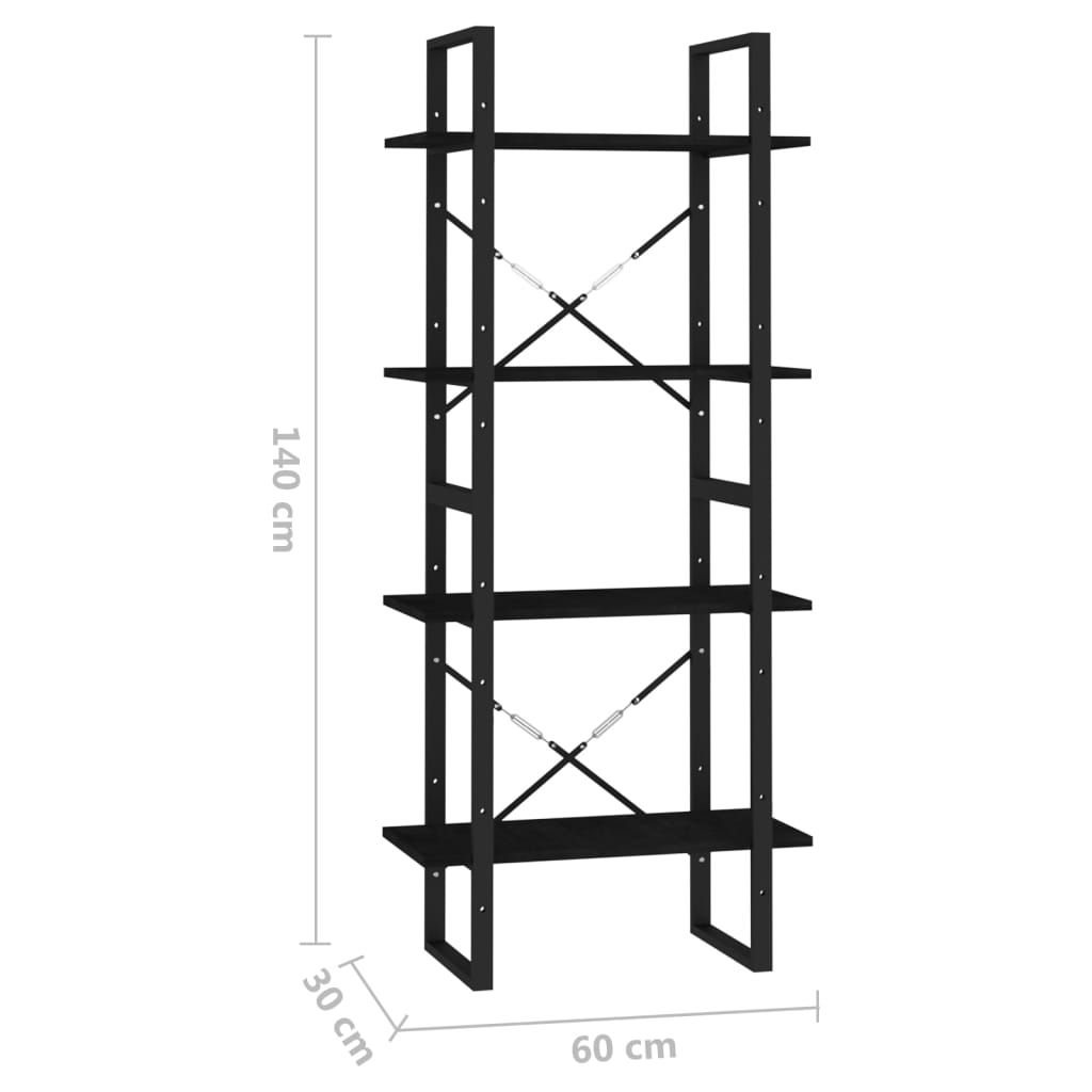 4-tasoinen kirjahylly musta 60x30x140 cm täysi mänty - Sisustajankoti.fi